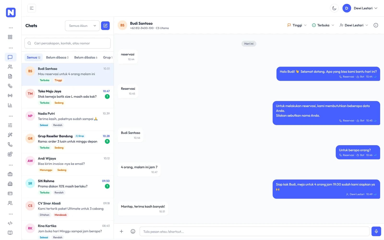 Contoh tampilan Inbox Tim NUSAWAP dengan data demo